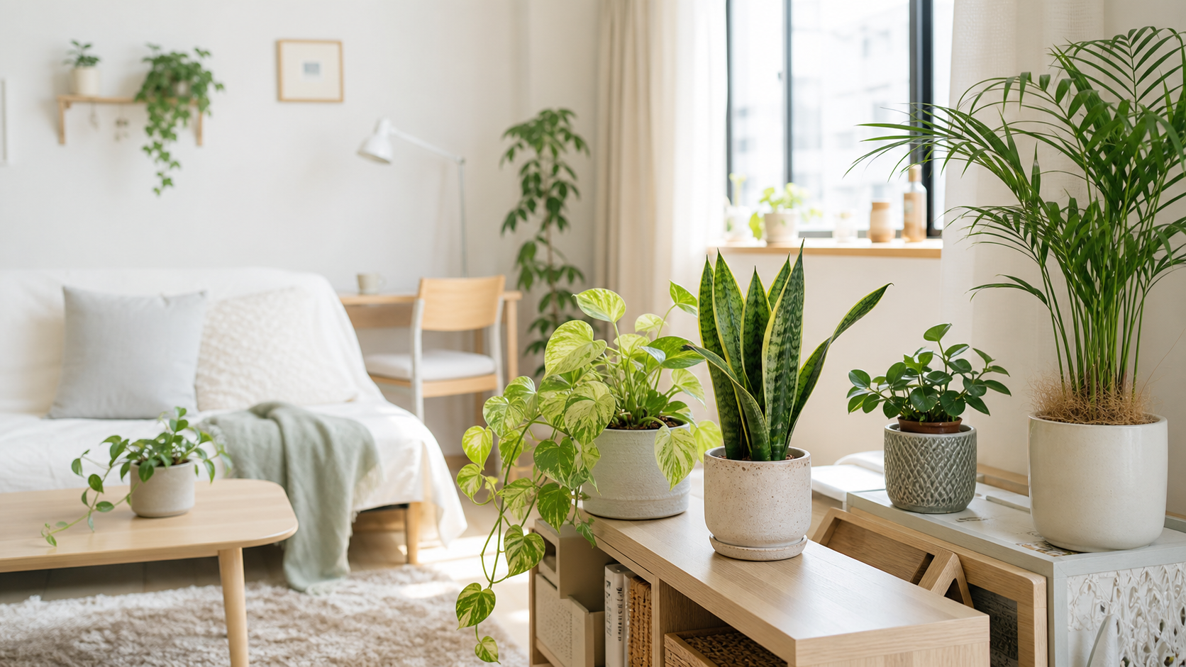 一人暮らしの部屋に置かれた小さな観葉植物