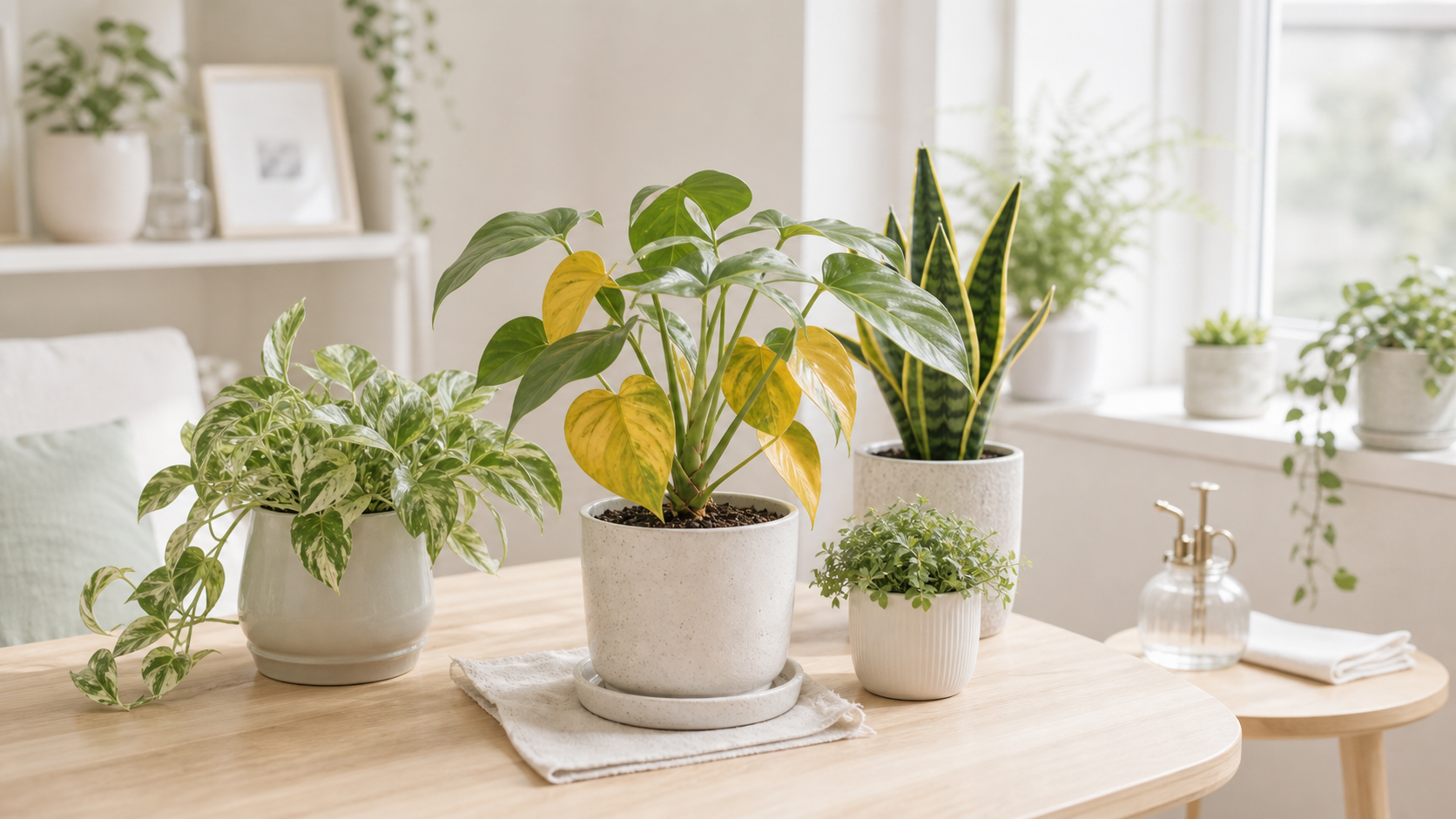 葉の一部が黄色くなった観葉植物